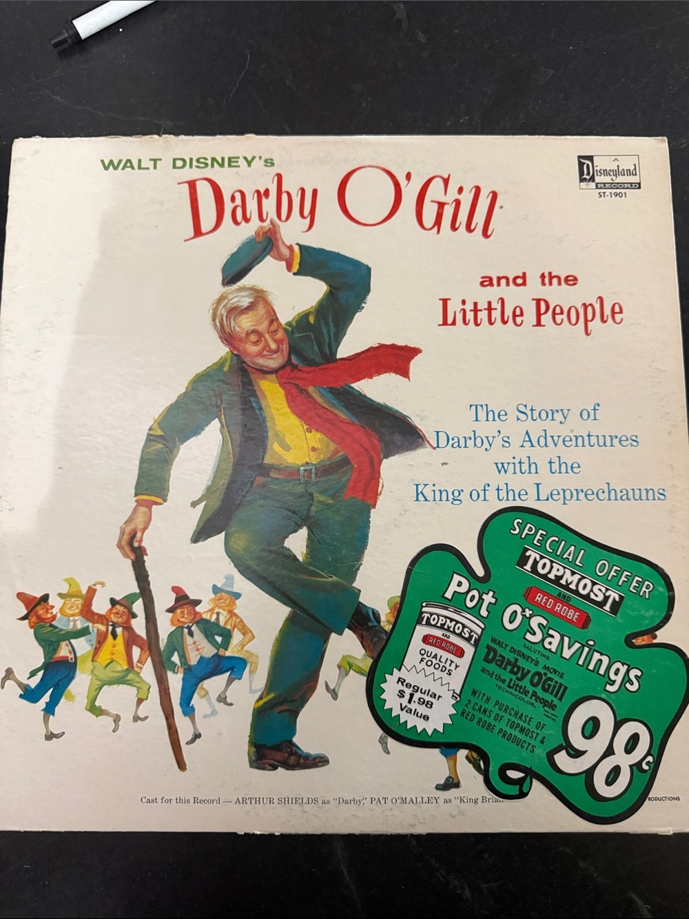 Walt Disney Darby O'Gill Illustrated Record Sleeve - Black & Cream Artwork